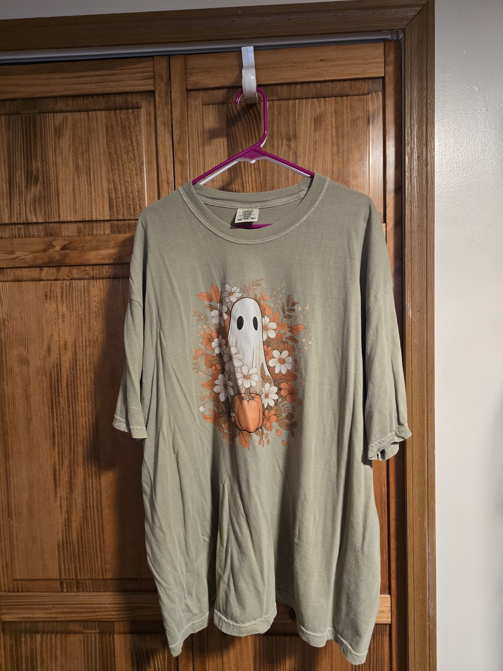 Comfort Colors Olive Green Ghost & Pumpkin Floral Tee